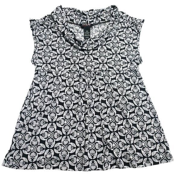 FYLO Tops - Fylo By Nylon Women's Black White Pattern Cowl Neck Babydoll Top Medium M
